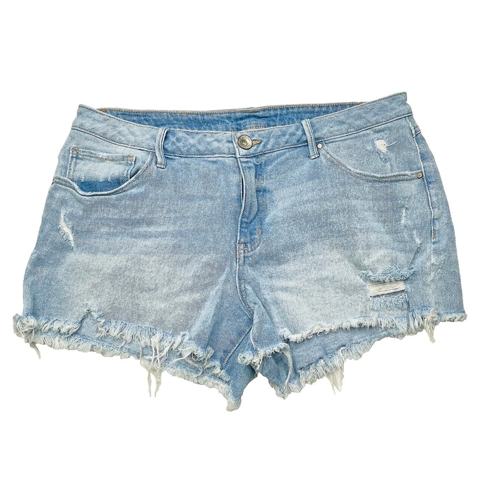 Natural Reflections Womens Distressed Denim Shorts Size 12 Light Wash Cutoff